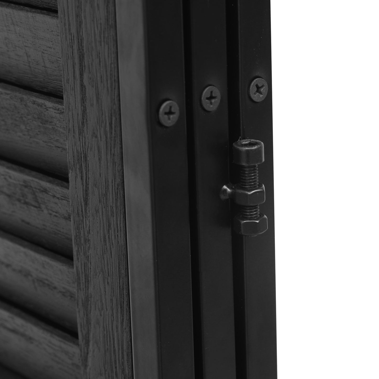 Rustic 3 Panel Room Divider 6Ft Wood Folding Privacy Screen With Metal Frame And Louver Design - Black