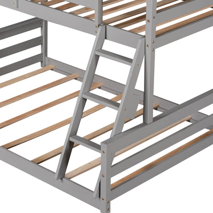 Twin Over Full House Bunk Bed With Built-In Ladder - Gray