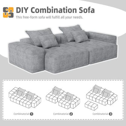 Modern Oversized Modular Sectional Sofa With 2 Chaise Lounge And 2 Armrest, Sparkling Chenille Fabric Soft Cushion Sofa With 4 Pillows, 4 Pieces Diy Combination Tufted Sofa, No Assembly Required - Gray