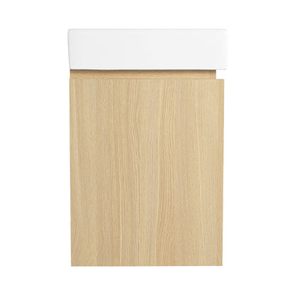 Modern 24" Bathroom Vanity With Ceramic Basin, Wall Mounted Floating Sink Combo, Wooden Storage Cabinet - Oak