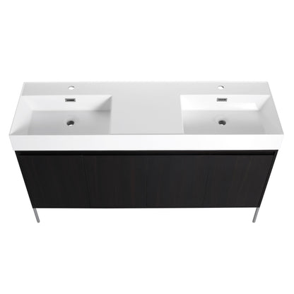 Deluxe 60" Freestanding Bathroom Vanity With Resin Double Sink - Dark Oak