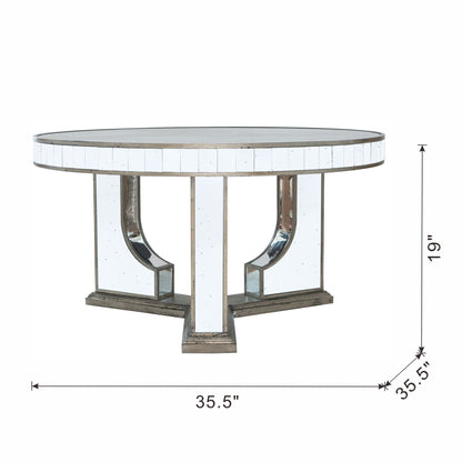 Round Coffee Table With Elegant Floral Design And Mirrored - Silver Multi