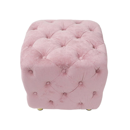 Modern Velvet Upholstered Ottoman, Exquisite Small End Table, Soft Foot Stool, Dressing Makeup Chair, Comfortable Seat For Living Room, Bedroom, Entrance - Pink