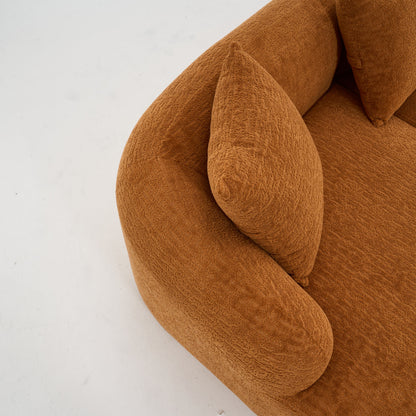 Compression Sofa: Combining Chaise Longue With 3 Seater, Wood Grain Chenille Fabric, Full Sponge Compression Sofa, Combined Sofa With 4 Pillows For Living / Home Furniture / Apartment - Orange