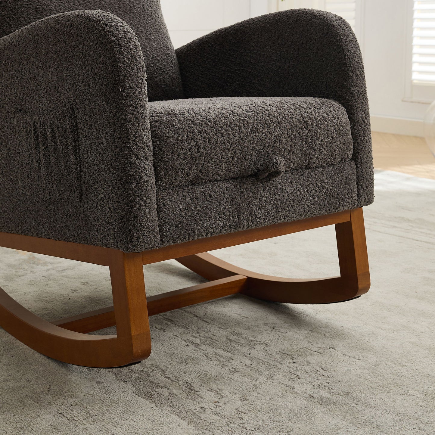 Rocking Chair For Nursery, High Back Glider Chair With Retractable Footrest, Side Pocket, Rocking Accent Armchair With Rubber Wood Legs For Living Room / Bedroom - Charcoal