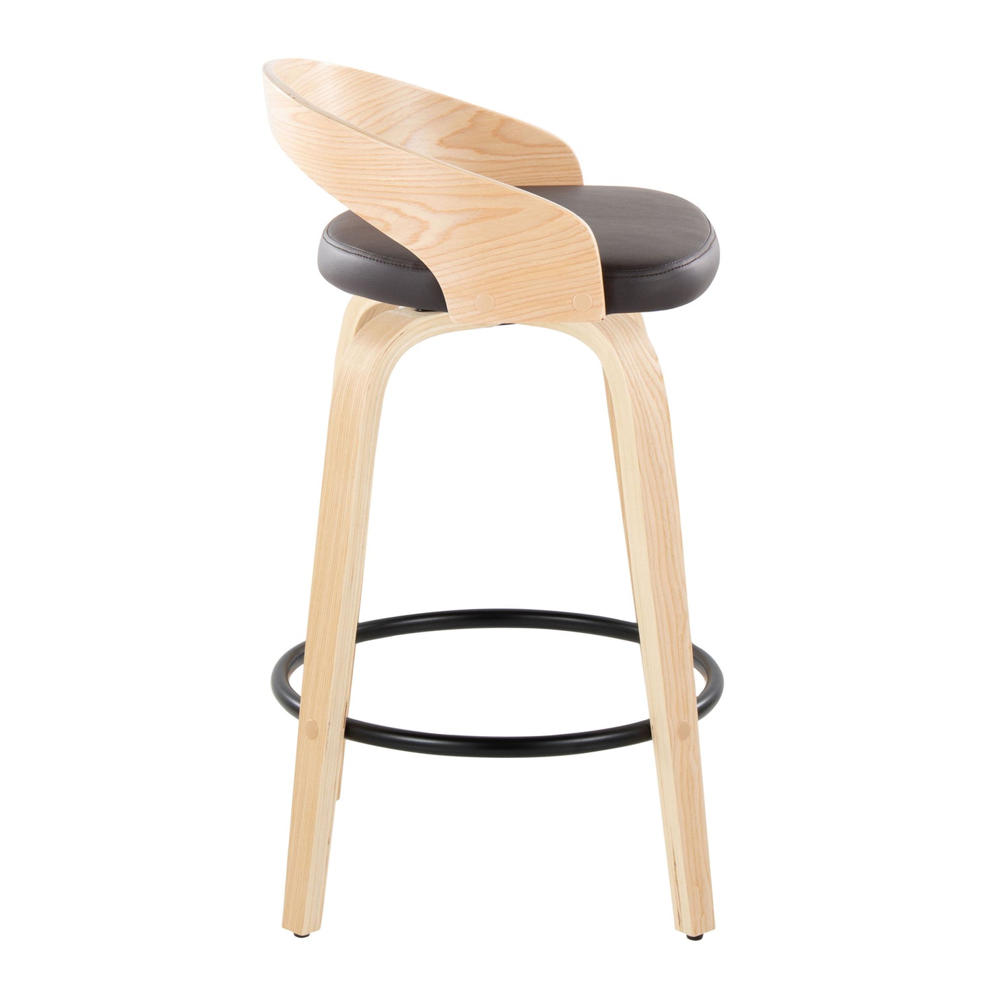 Grotto - Mid-Century Modern Fixed Height Counter Stool With Swivel With Round Footrest (Set of 2) - Natural / Brown