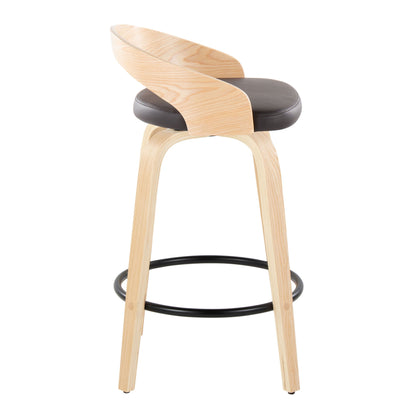 Grotto - Mid-Century Modern Fixed Height Counter Stool With Swivel With Round Footrest (Set of 2) - Natural / Brown