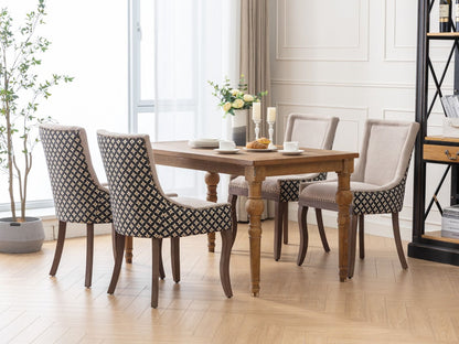 Ultra Side Dining Chair, Thickened Fabric Chairs With Neutrally Toned Solid Wood Legs, Bronze Nail Head, (Set of 2) - Beige / Patterned