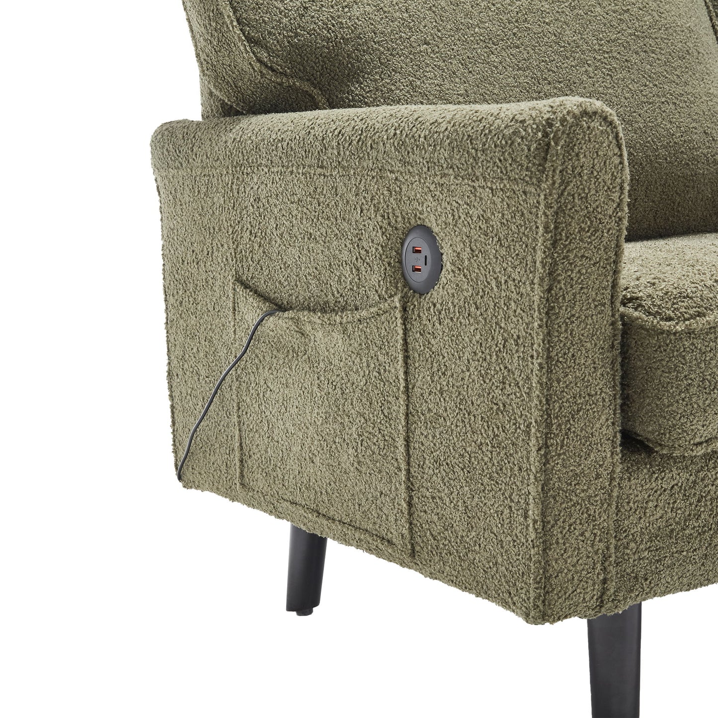 Mid Century Modern Loveseat Sofa With USB Ports, Removable Pillow Cover - Green