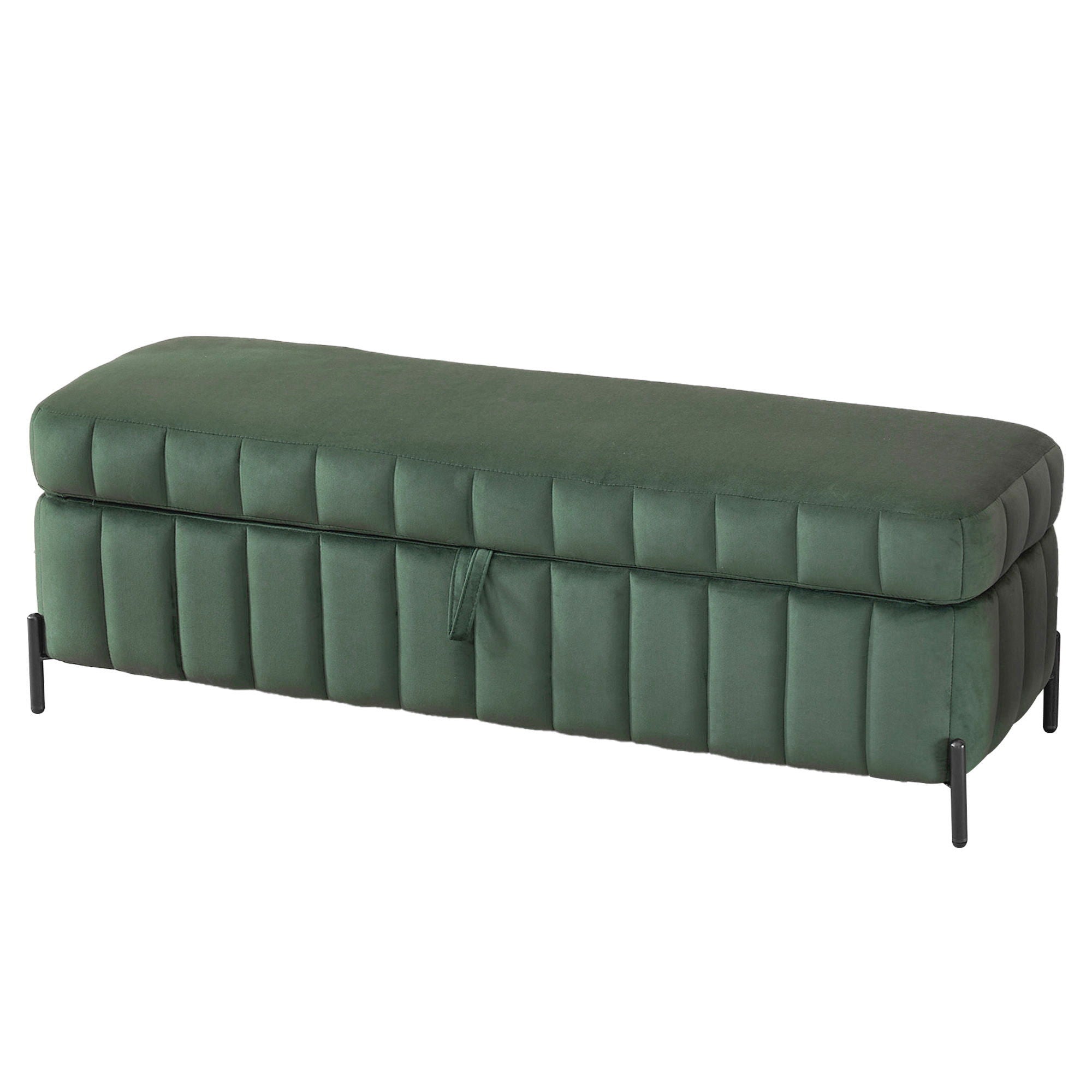 Wide Upholstered Velvet Storage Soft Bench Footstool Ottoman End Of Bed With Metal Legs, Foot Rest For Living Room, Entryway And Bedroom - Green