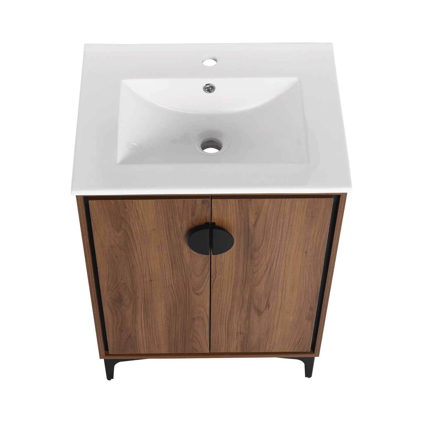 Modern 24'' Bathroom Vanity With Top Sink Storage Cabinet - Brown
