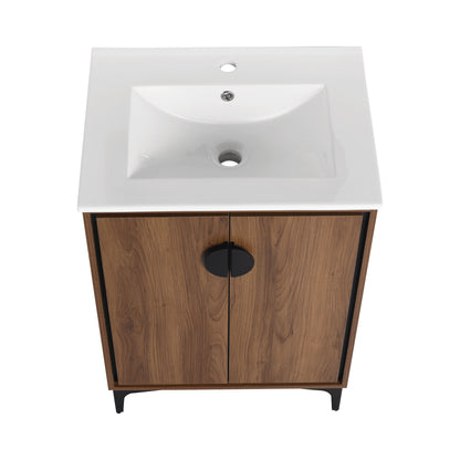 Modern 24'' Bathroom Vanity With Top Sink Storage Cabinet - Brown