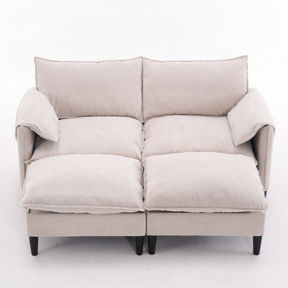 Convertible Combination Sofa, Sofa U Shaped, Sofa With Footstools With Storage Sofa For Living Room, Living Room 2 Seater Combination Sofa - Beige