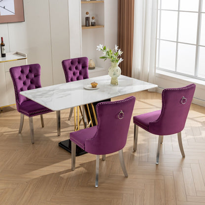 Nikki - Modern, High-End Tufted Solid Wood Contemporary Velvet Upholstered Dining Chair With Chrome Stainless Steel Plating Legs, Nailhead Trim (Set of 2) - Purple / Chrome