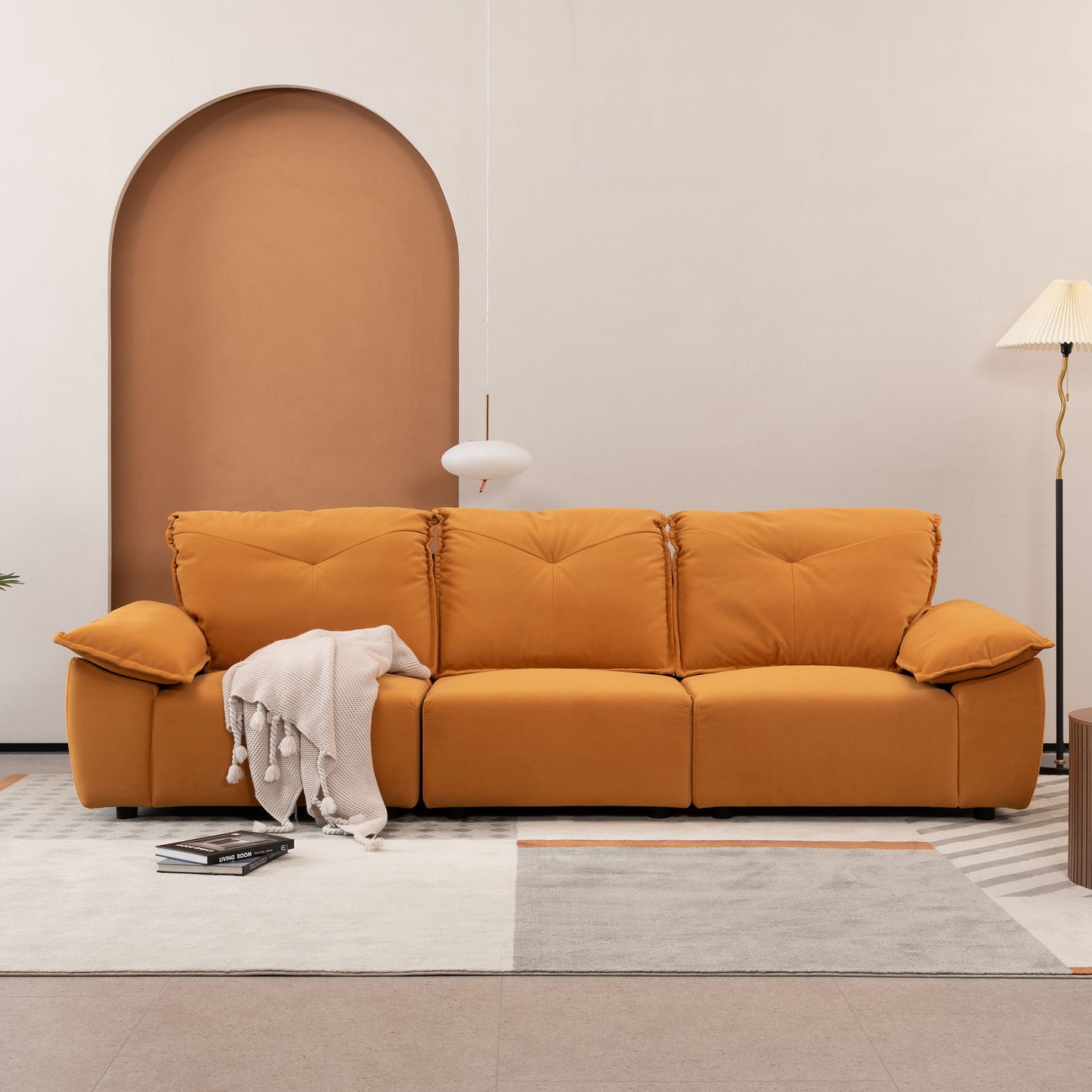 Contemporary Fabric Sofa With Removable Pillowcase And Backrest, Living Room Or Bedroom Use - Orange