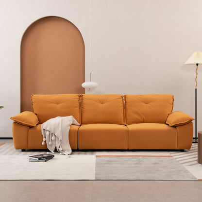 Contemporary Fabric Sofa With Removable Pillowcase And Backrest, Living Room Or Bedroom Use - Orange