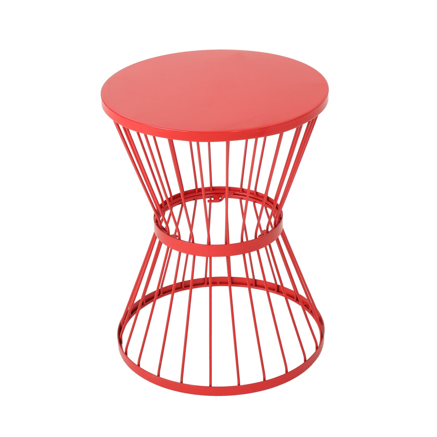 Lassen - Modern Red Iron Side Table With Hourglass Design - Red