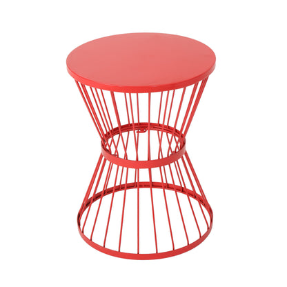Lassen - Modern Red Iron Side Table With Hourglass Design - Red