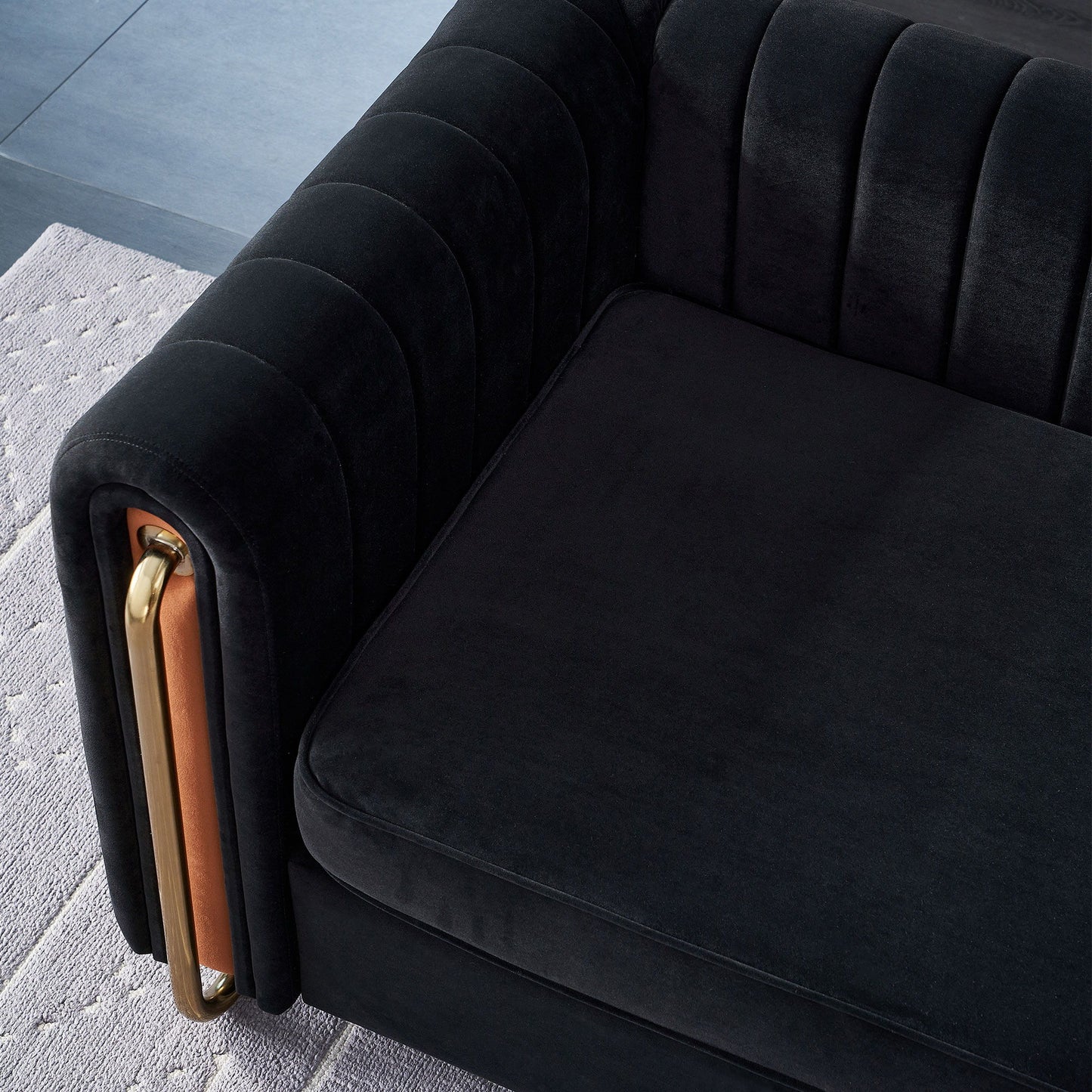 Contemporary Velvet Sofa Couch For Living Room - Black