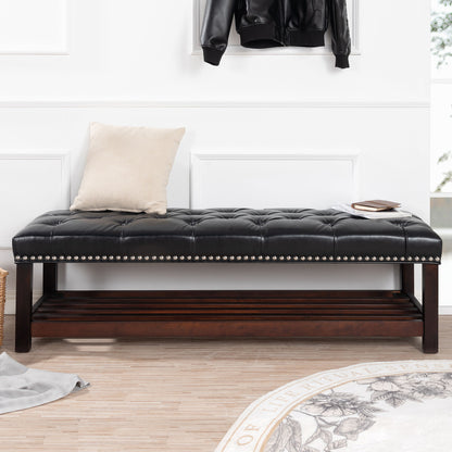 Wooden Base Upholstered Bench For Bedroom For Entryway - Black