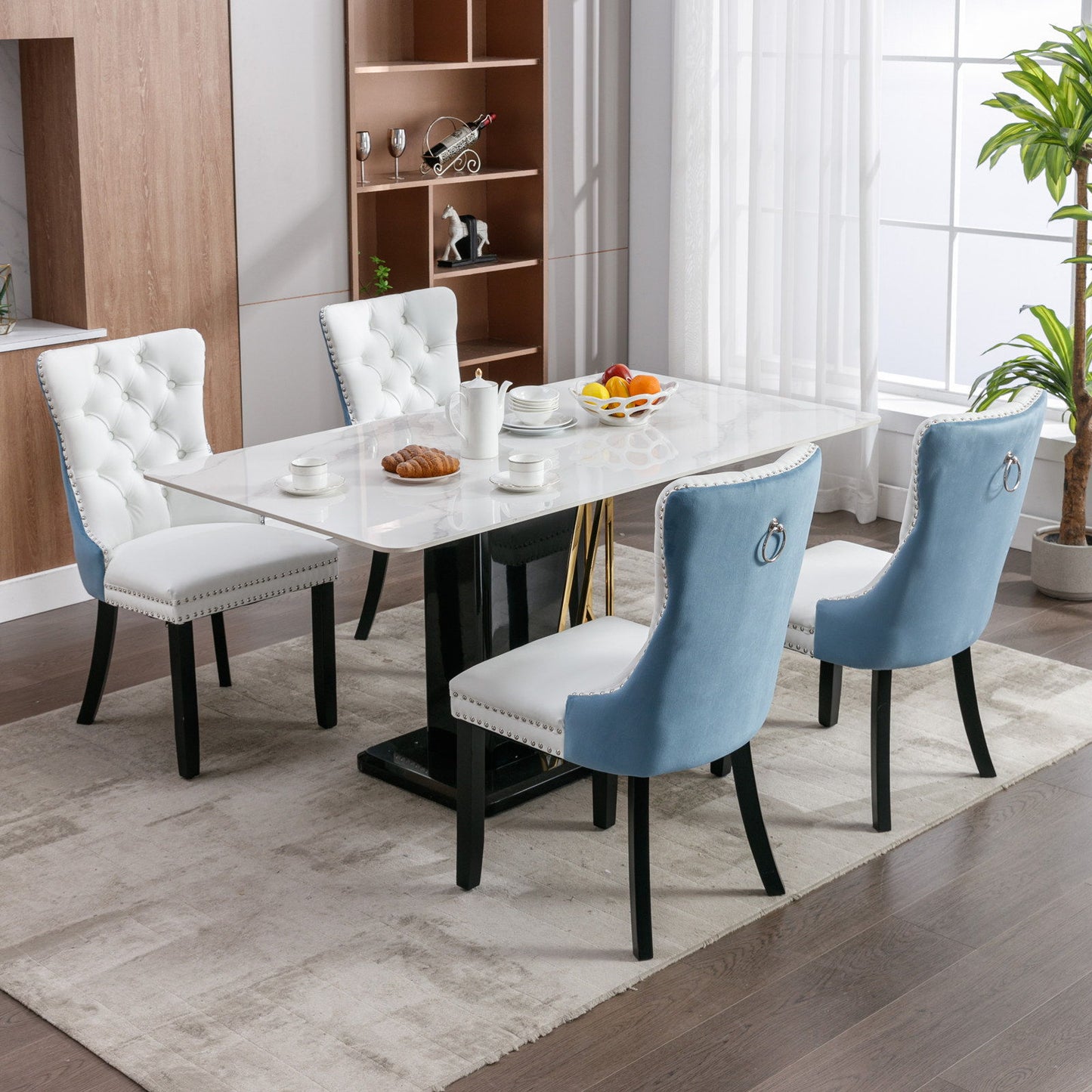Nikki - Modern, High-End Tufted Solid Wood Contemporary And Velvet Upholstered Dining Chair With Wood Legs Nailhead Trim (Set of 2) - White / Light Blue