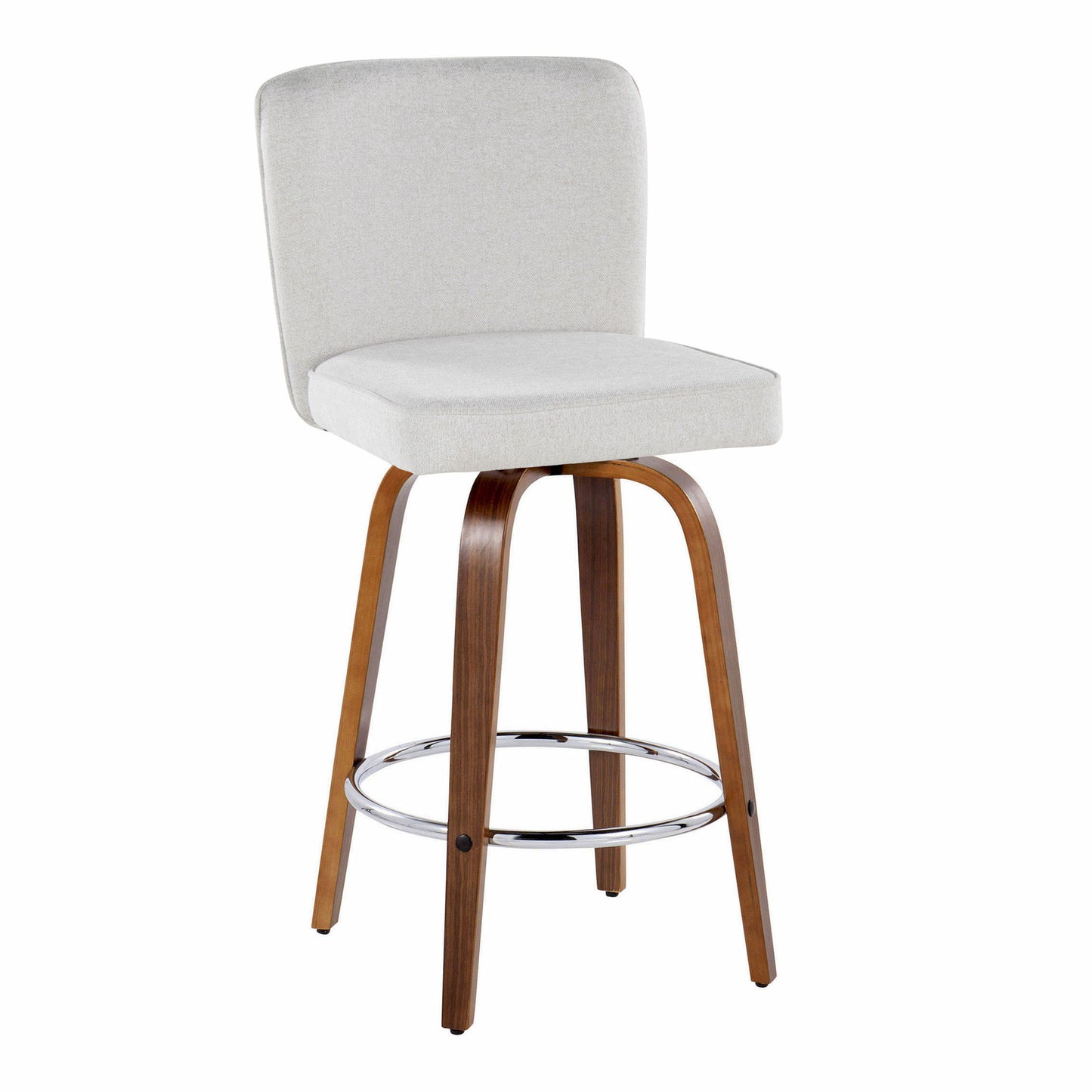 Henry - Contemporary Fixed Height Counter Stool With Swivel With Round Footrest (Set of 2) - Walnut / White