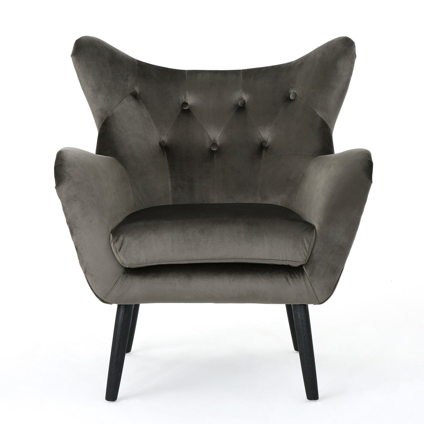 Modern Velvet Arm Chair With Tufted Wingback Design - Gray