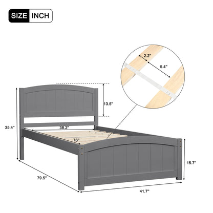 Twin Platform Bed With Headboard, Footboard And Slat Support - Gray