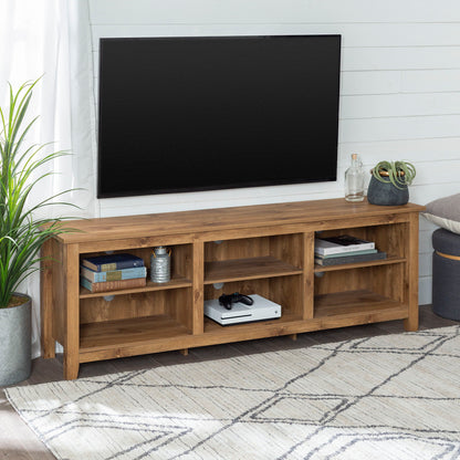 Modern Transitional 3 Shelf Open Storage 70" TV Stand For 80" TVs - Barnwood