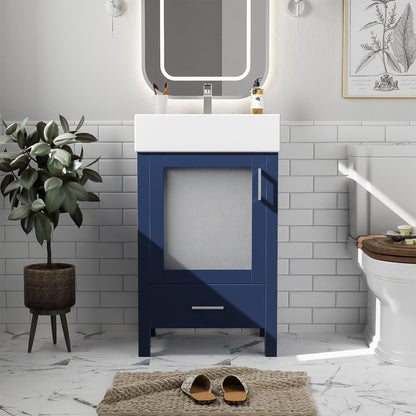 Bathroom Vanity With Ceramic Sink And Ample Storage, Ideal For Small Bathrooms - Blue