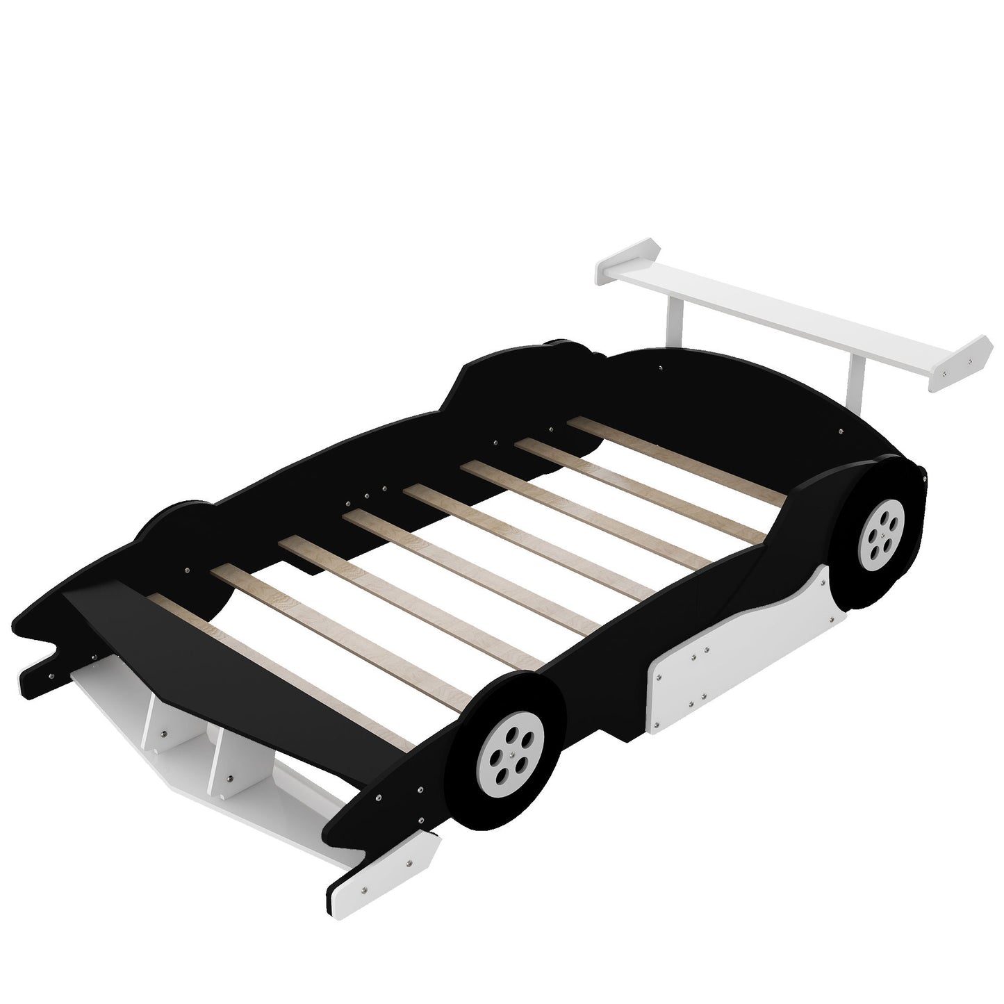 Full Size Race Car Shaped Platform Bed With Wheels - Black