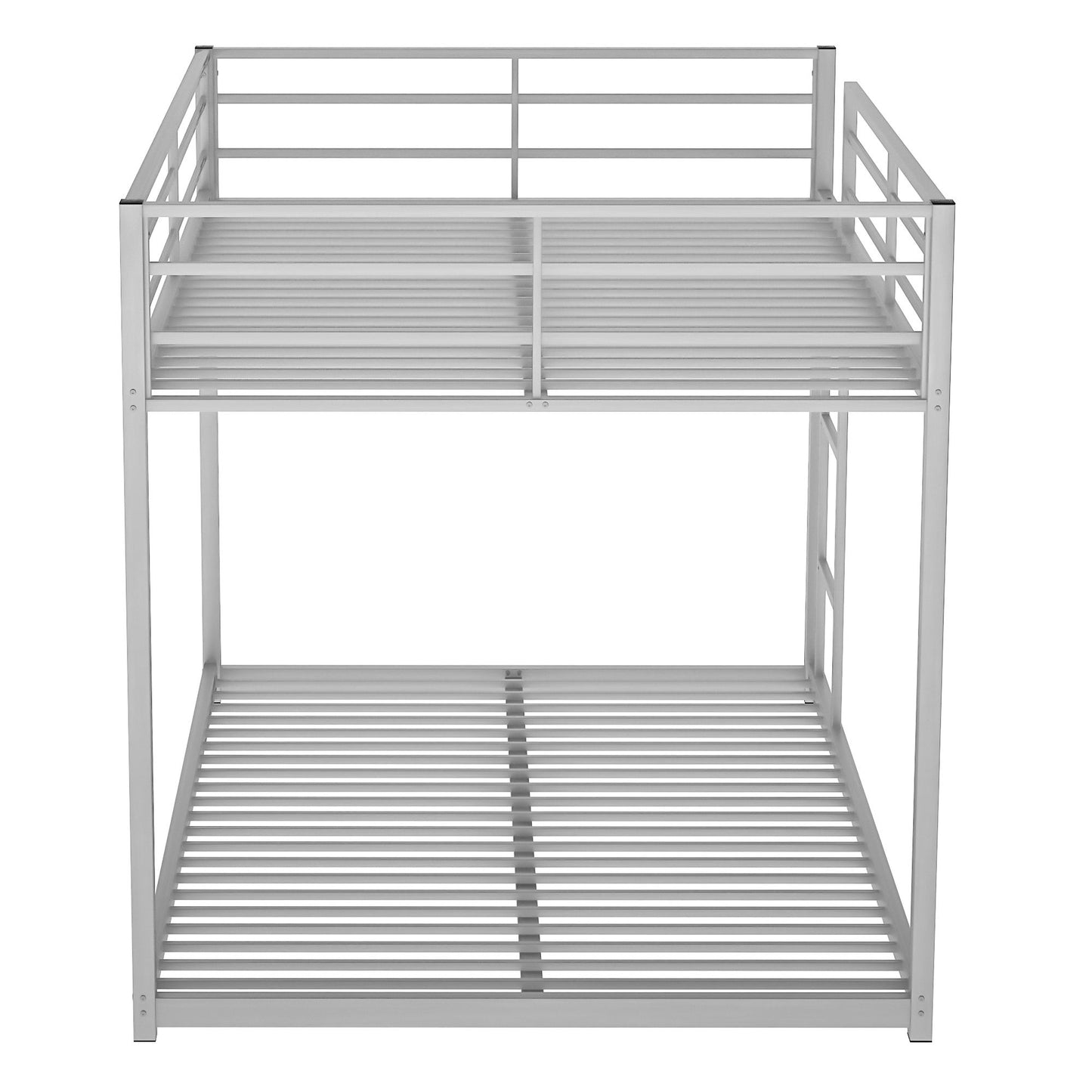 Full Over Full Metal Bunk Bed, Low Bunk Bed With Ladder - Silver