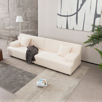 Modern Sofa Comfortable Cloud Sofa Soft Plush Corduroy Interior With Square Armrests - Beige