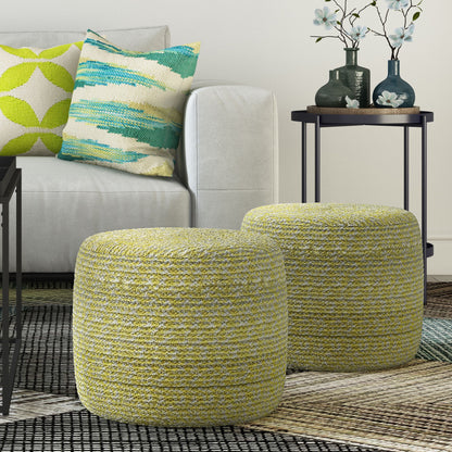 Bayley - Round Braided Pouf - Muted Yellow / Natural