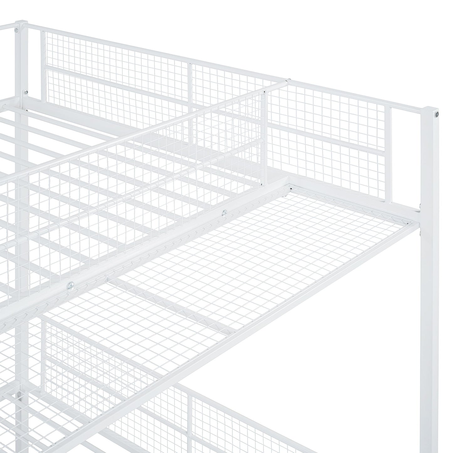 Twin Over Full Bunk Bed With 5 Tier Shelves - White