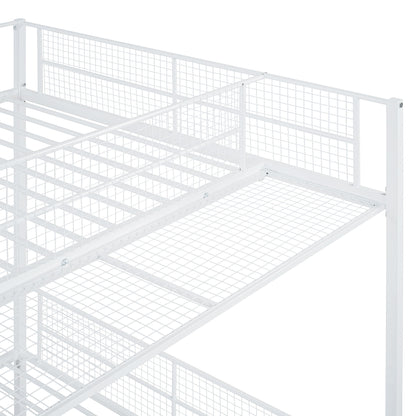 Twin Over Full Bunk Bed With 5 Tier Shelves - White