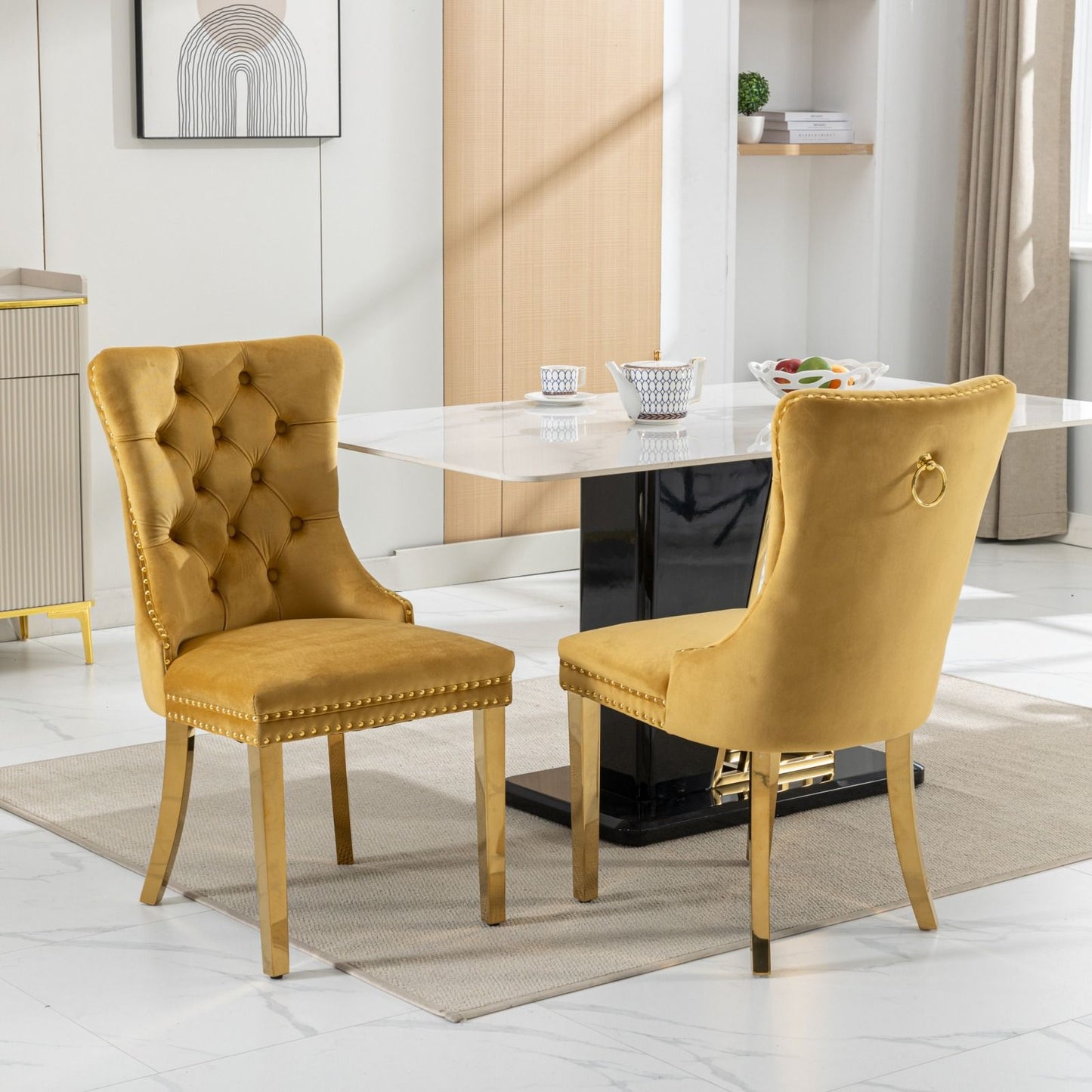 Nikki - Modern, High-End Tufted Solid Wood Contemporary Velvet Upholstered Dining Chair With Golden Stainless Steel Plating Legs, Nailhead Trim (Set of 2) - Gold