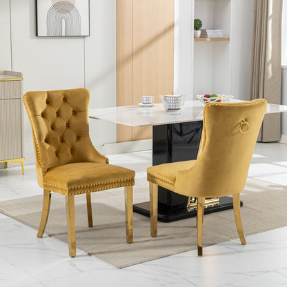 Nikki - Modern, High-End Tufted Solid Wood Contemporary Velvet Upholstered Dining Chair With Golden Stainless Steel Plating Legs, Nailhead Trim (Set of 2) - Gold
