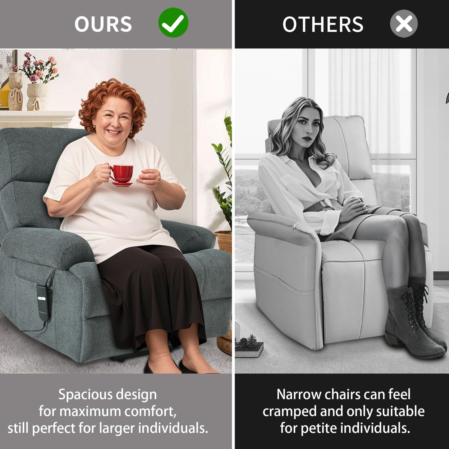 Oversized Power Lift Recliner Chair, Electric Fabric Recliner Chair, Home Theater Seating, Reclining Sofa Chair With Remote Control, Side Pocket, Spacious Seat - Dark Gray