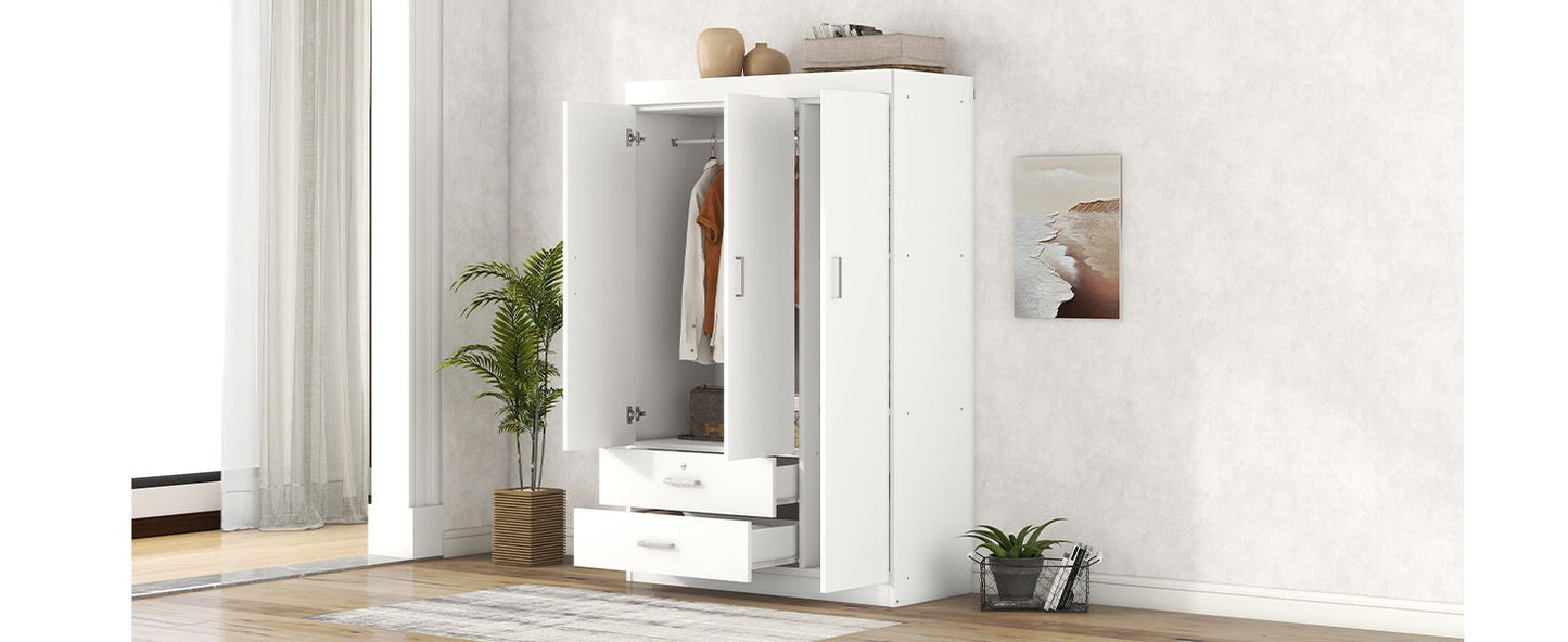 3 Door Wardrobe With 2 Drawers - White