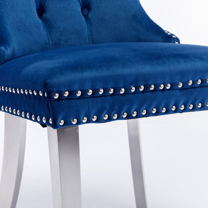 Nikki - Modern, High-End Tufted Solid Wood Contemporary Velvet Upholstered Dining Chair With Chrome Stainless Steel Plating Legs, Nailhead Trim, (Set of 2) - Blue / Chrome