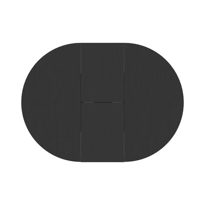 Dining Table For Farmhouse Kitchen Expandable Oval Table Top With Removable Leaf Trestle X Shaped Base - Black