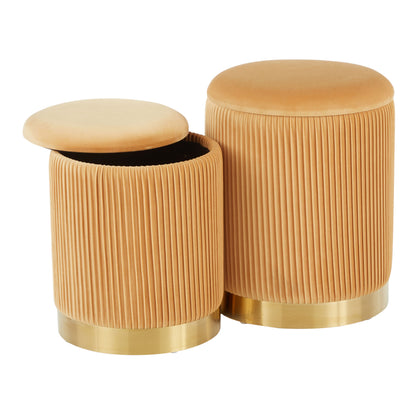Marla - Contemporary Nesting Pleated Ottoman Set - Gold / Orange