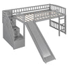 Twin Size Loft Stairway Bed With 2 Drawers And Slide - Gray