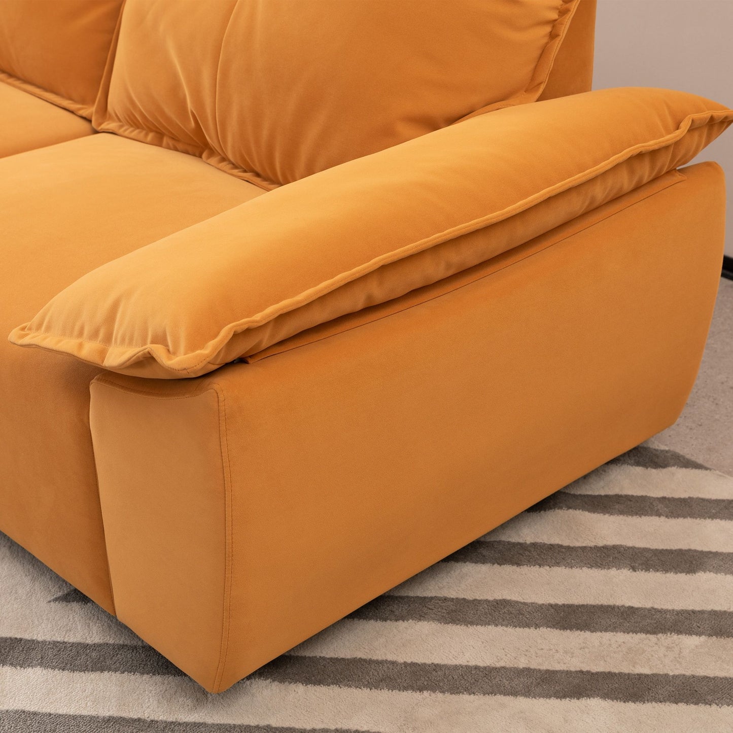 Contemporary Fabric Sofa With Removable Pillowcase And Backrest, Living Room Or Bedroom Use - Orange
