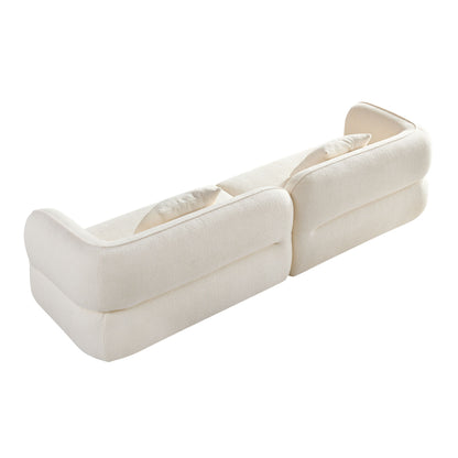 Sectional Sofa, Durable Fabric, Solid Wood Frame, High Density Sponge Filler - White