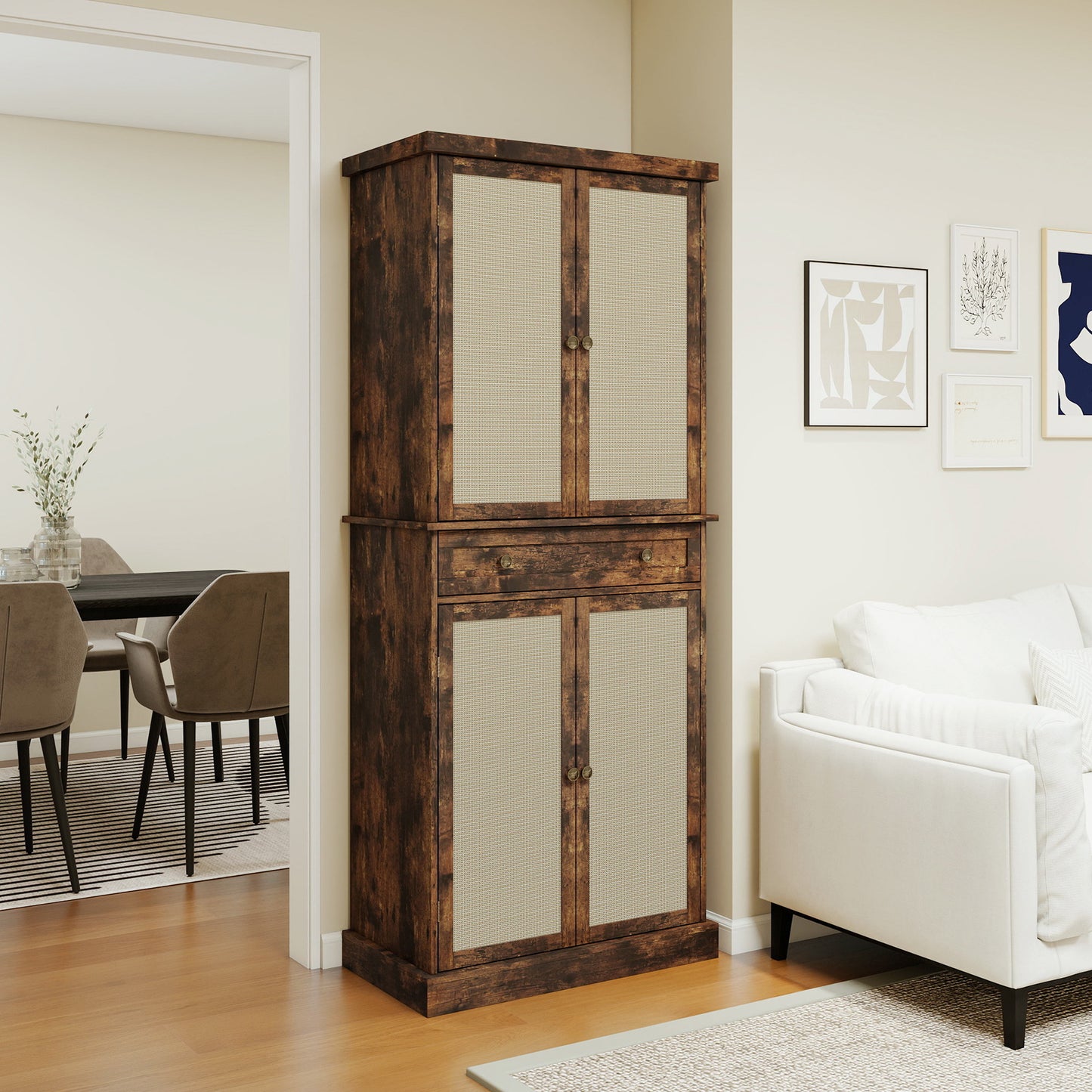 4 Door Cabinet With 1 Drawer, With 4 Adjustable Inner Shelves, Storage Cabinet - Natural