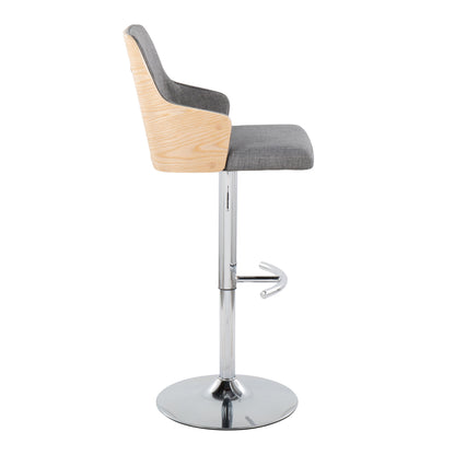 Stella - Contemporary Adjustable Barstool Stool With Swivel With Rounded T Footrest (Set of 2) - Chrome / Natural / Light Gray