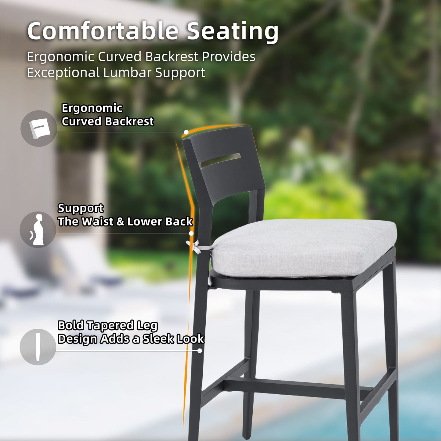 5 Pieces Modern Outdoor Bar Set, Sintered Stone Table With White Inspired Top & 4 Bar Stools, Sunbrella Cushions, Weather Resistant - Ember Black / White