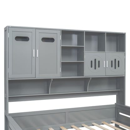 Full Size Daybed With 2 Drawers And All In One Cabinet And Shelf - Gray